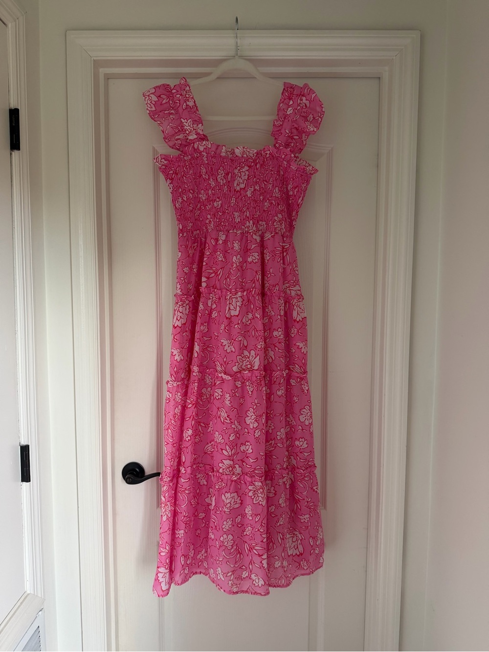 Pink Floral Smocked Casual Maxi Dress
